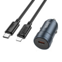 Hoco Z57 30W USB‑C do auta + kabel USB‑C/Lightning šedá