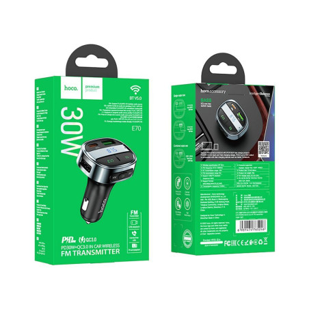 Hoco E70 do auta nabíječka + FM transmitter (30W) - obsidian black