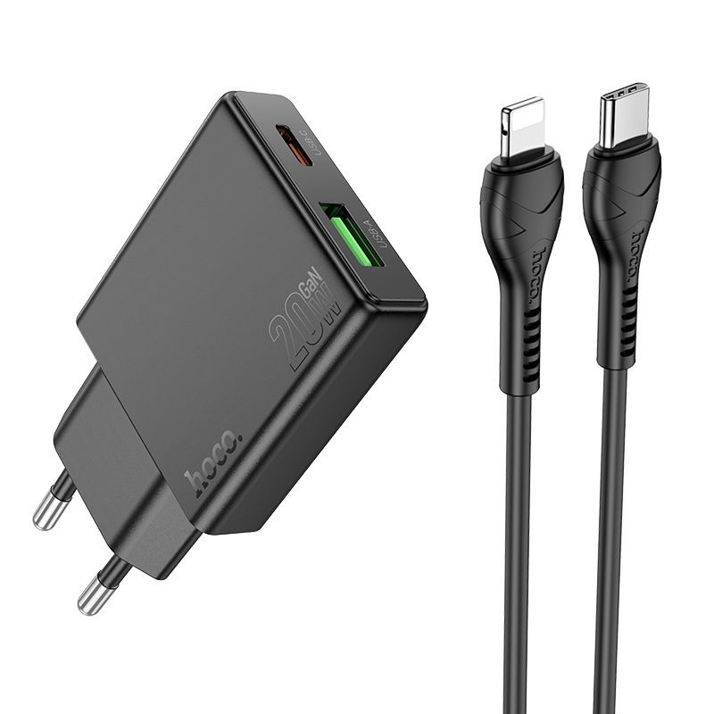 Nabíječka Hoco N38 Slim USB A + USB C QC3.0 PD 3A 20W pro Apple iPhone - černá