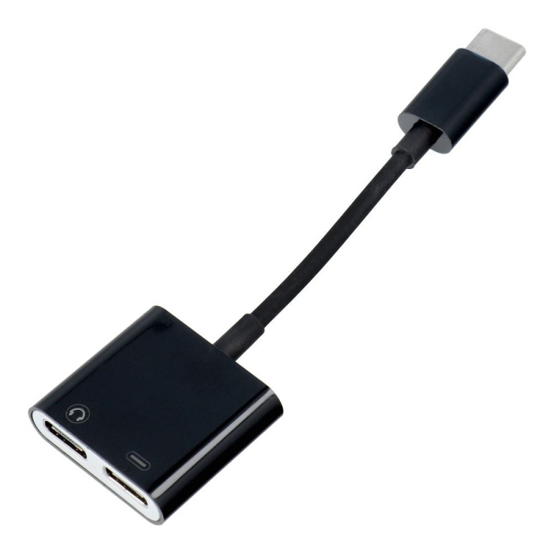 Redukce / adaptér AUX 2v1 USB-C pro sluchátka a nabíjení - černá