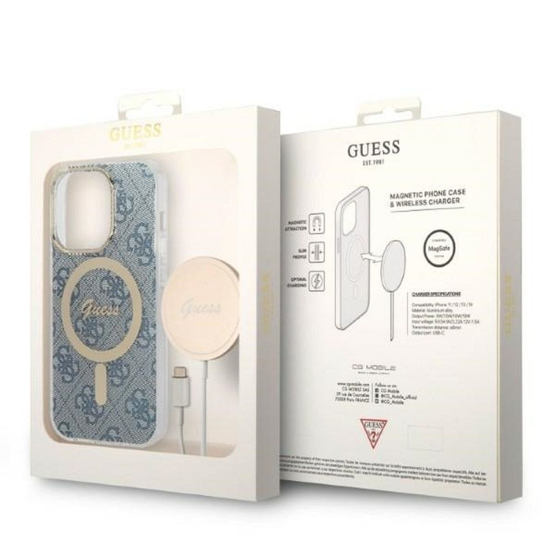 Set GUESS pro IPHONE 14 Pro - zlatá/modrá (MagSafe kompatibilní)