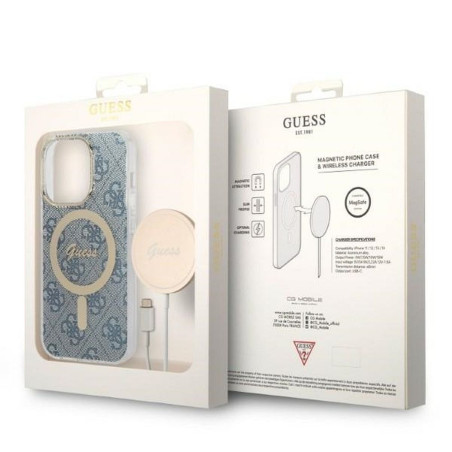 Set GUESS pro iPhone 14 Pro MagSafe - zlatá/modrá