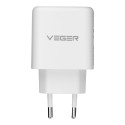 Nabíječka VEGER 65W USB-A + USB-C PD QC3.0 - bílá