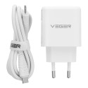 Nabíječka VEGER 65W USB-A + USB-C PD QC3.0 - bílá