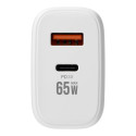 Nabíječka VEGER 65W USB-A + USB-C PD QC3.0 - bílá