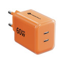 Nabíječka Forcell F‑ENERGY GaN III 60W 2×USB‑C – oranžová