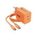 Nabíječka Forcell F‑ENERGY GaN III 60W 2×USB‑C – oranžová