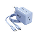 Nabíječka Forcell F-ENERGY GaN III 60W 2×USB-C - světle modrá