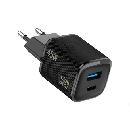 Nabíječka Blue Star Nano GaN 45W USB-C + USB-A - černá