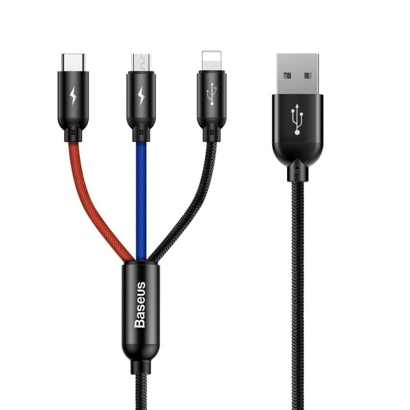 BASEUS CAMLT-BSY01 Odolný Fast Charge 3,5A nabíjecí a datový kabel 3v1, 1,2m, barevný