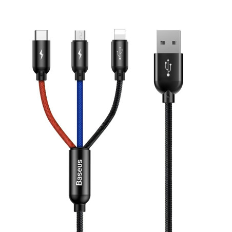 BASEUS CAMLT-BSY01 Odolný Fast Charge 3,5A nabíjecí a datový kabel 3v1, 1,2m, barevný