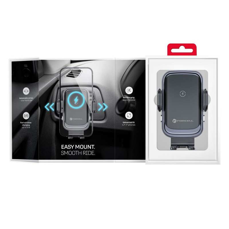 Držák Forcell F-GRIP GRAND pro bezdrátové nabíjení - stříbrný (air vent)