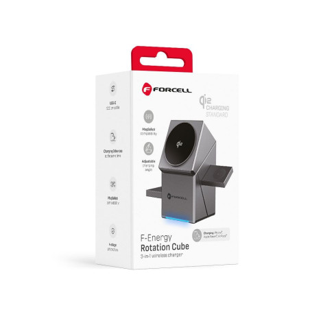 Forcell F-ENERGY 3v1 Qi2/MagSafe nabíječka – stříbrná