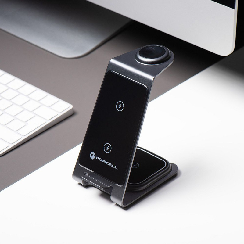 Nabíječka Forcell F-ENERGY 3in1 Simply Charge pro Apple a Samsung - šedá