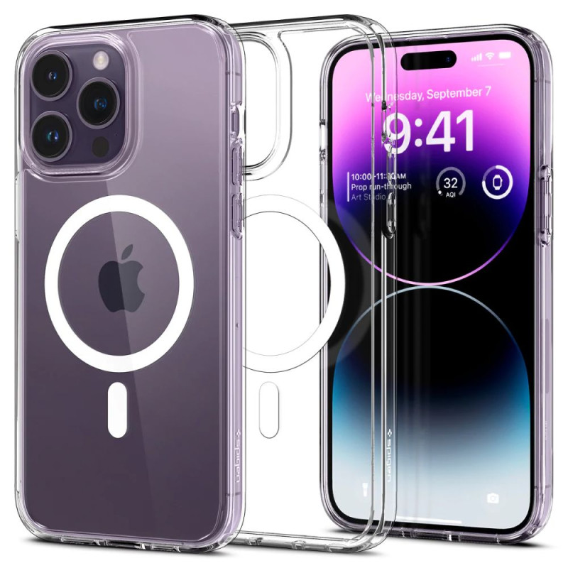 Spigen Ultra Hybrid Mag pouzdro s MagSafe pro iPhone 14 Pro Max - průhledné bílé