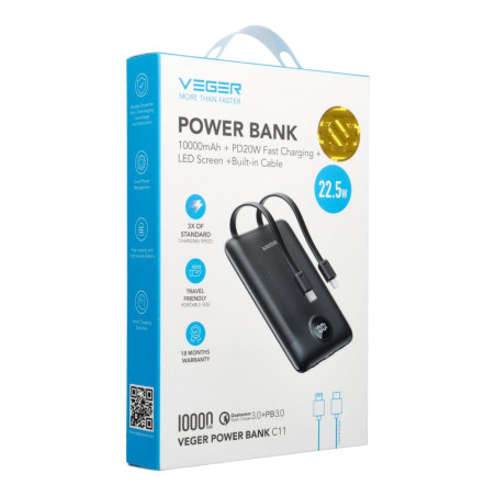Powerbanka Veger C11 (W1170) 10000 mAh 22,5 W - černá