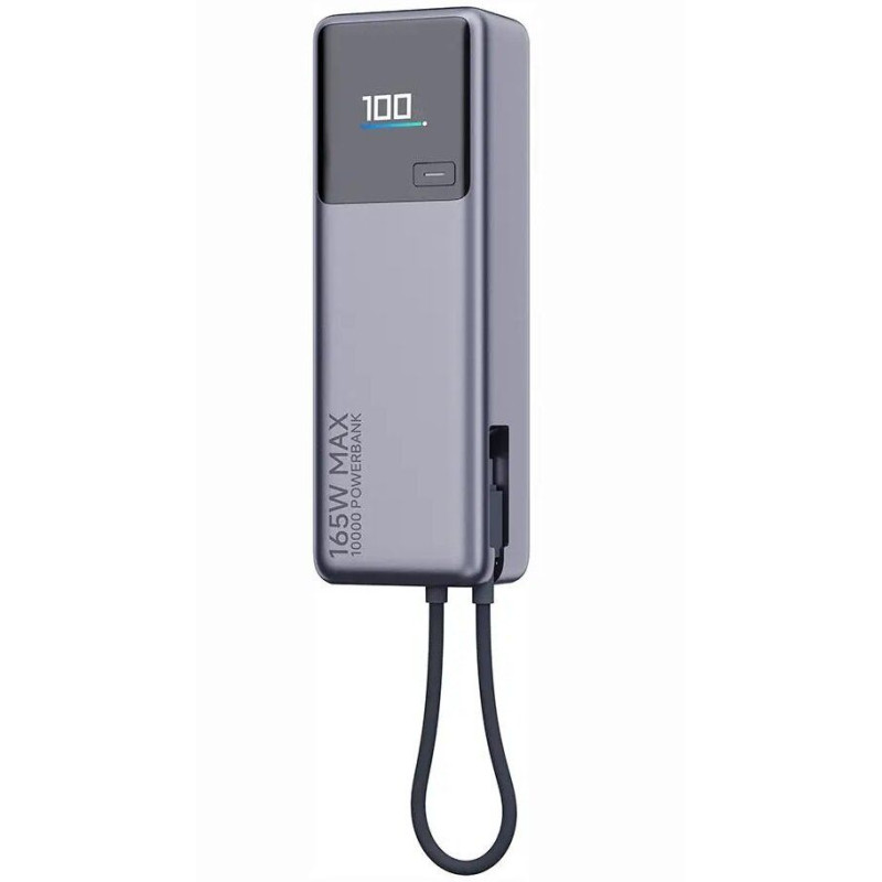 Powerbanka Xiaomi PB1165MI 10000 mAh QC PD 165W s vestavěným kabelem USB-C - šedá (LED displej)