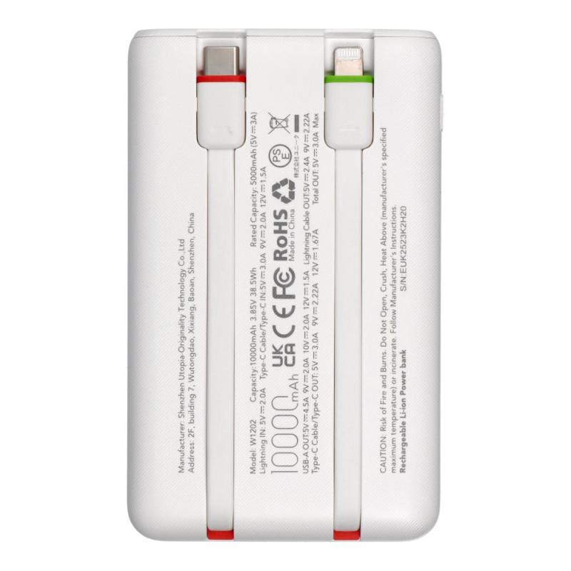 Powerbanka Charmast W1202 PD3.0 3A 22,5W 10000 mAh pro nabíjení zařízení - bílá