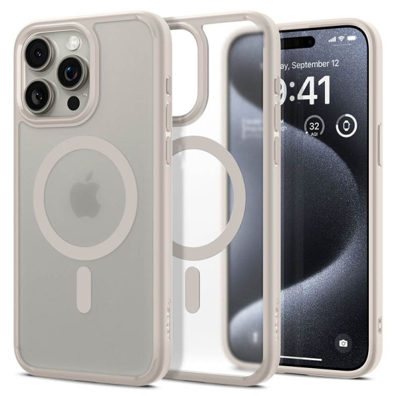 Spigen Ultra Hybrid Mag pouzdro s MagSafe pro iPhone 15 Pro - matný titan přírodní