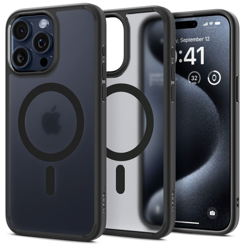 Spigen Ultra Hybrid Mag pouzdro s MagSafe pro iPhone 15 Pro - průhledné černé