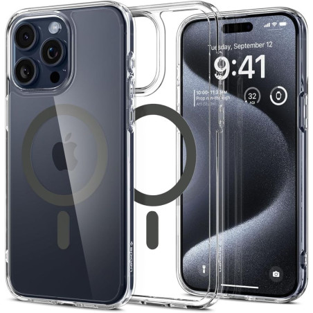 Spigen Ultra Hybrid Mag pouzdro s MagSafe pro iPhone 15 Pro - průhledné šedé