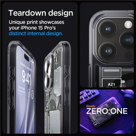 Spigen Ultra Hybrid Mag pouzdro s MagSafe pro iPhone 15 Pro - tmavě šedé (Zero One design)