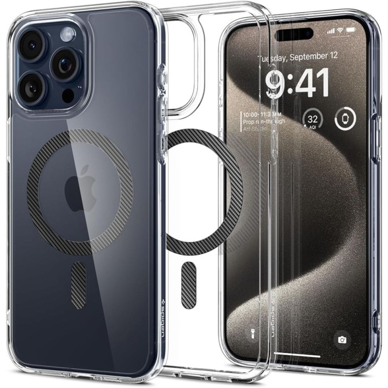 Spigen Ultra Hybrid Mag pouzdro s MagSafe pro iPhone 15 Pro Max - šedé