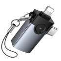 Hoco UA46D Victory adaptér OTG 2v1 Lightning / USB-C – USB-A - šed