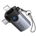 Hoco UA46D Victory adaptér OTG 2v1 Lightning / USB-C – USB-A - šed