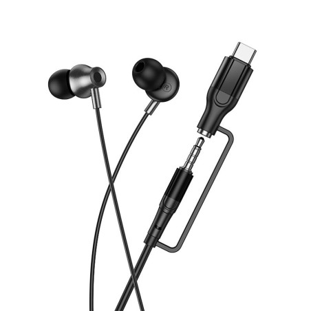 Hoco M119A sluchátka 2v1 Jack 3,5 mm / USB-C – černá