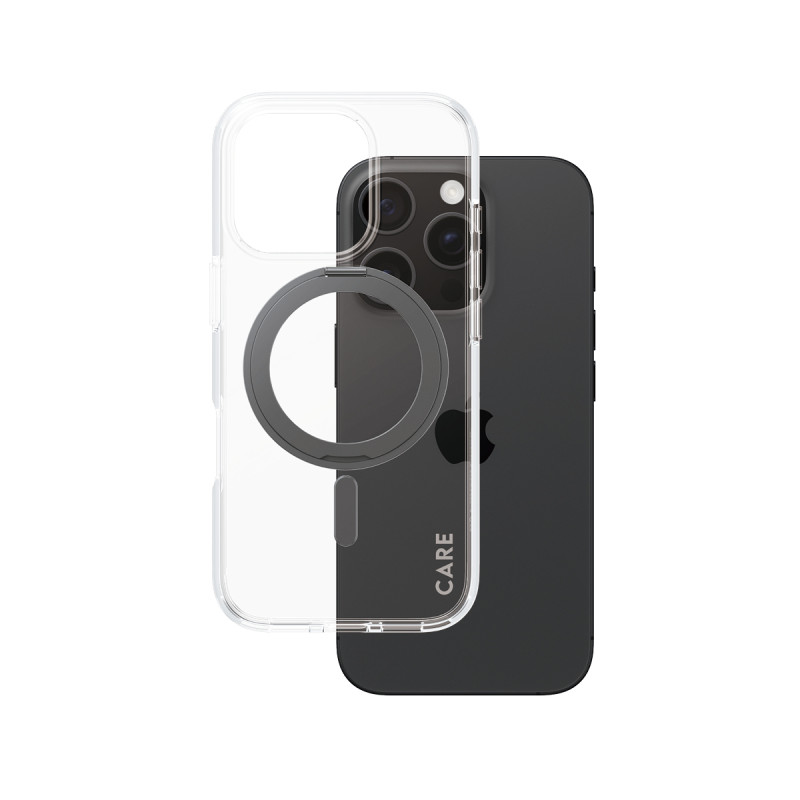 Kryt PanzerGlass čirý pro iPhone 16 Pro - černý MagSafe KickStand 360° stojánkem