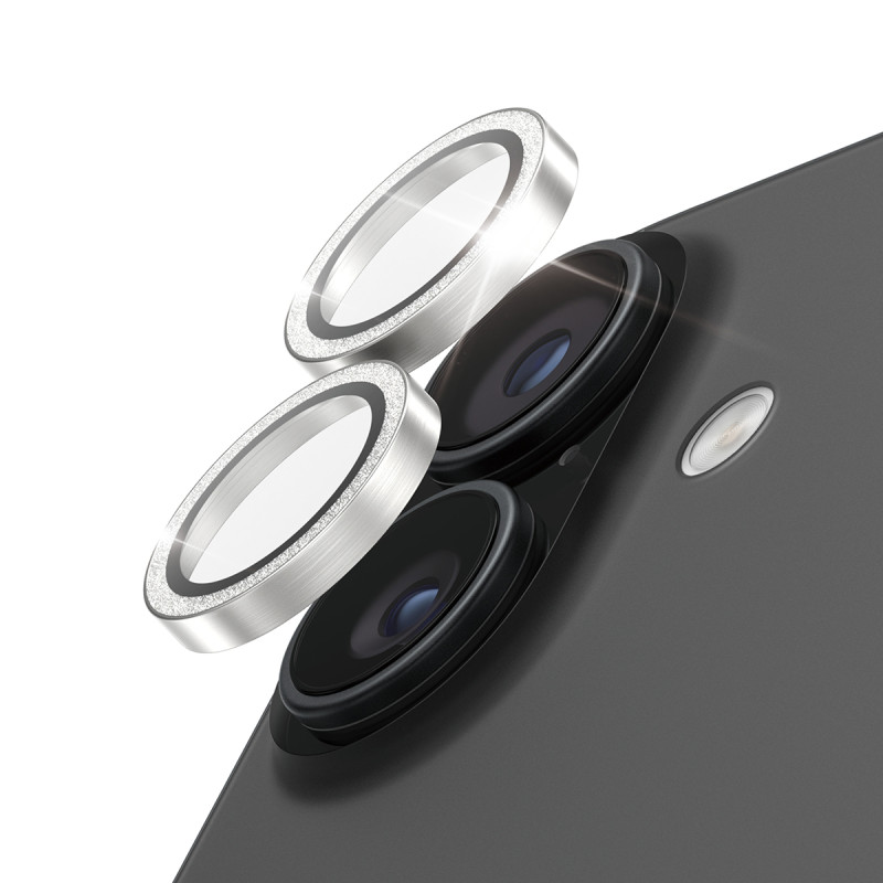 Ochranné kroužky fotoaparátu PanzerGlass Hoops pro iPhone 17/16/16 Plus - třpytivě stříbrné