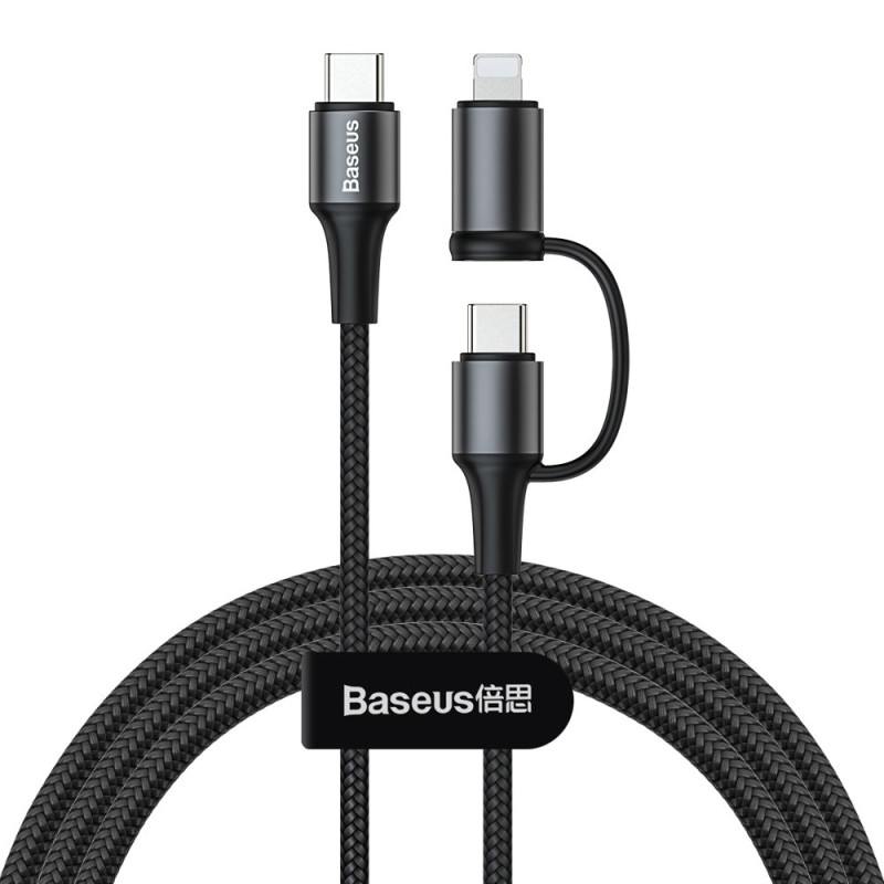 BASEUS CATLYW-01 Twins 2v1 Datový a nabíjecí kabel USB-C PD na USB-C/Lightning 60W, 1m, černý