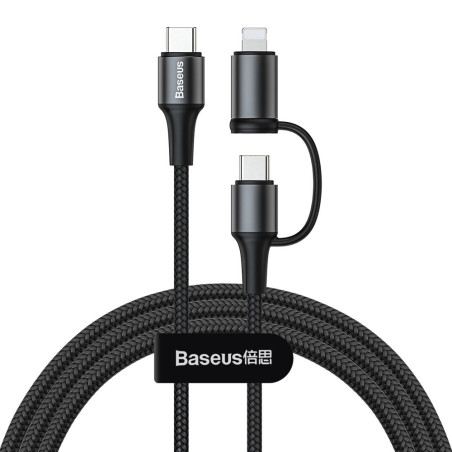 BASEUS CATLYW-01 Twins 2v1 Datový a nabíjecí kabel USB-C PD na USB-C/Lightning 60W, 1m, černý