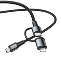 BASEUS CATLYW-01 Twins 2v1 Datový a nabíjecí kabel USB-C PD na USB-C/Lightning 60W, 1m, černý