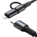 BASEUS CATLYW-01 Twins 2v1 Datový a nabíjecí kabel USB-C PD na USB-C/Lightning 60W, 1m, černý