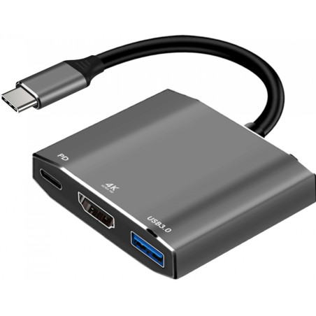 HUB adaptér Art OEM-C17 3v1 USB-C stříbrný