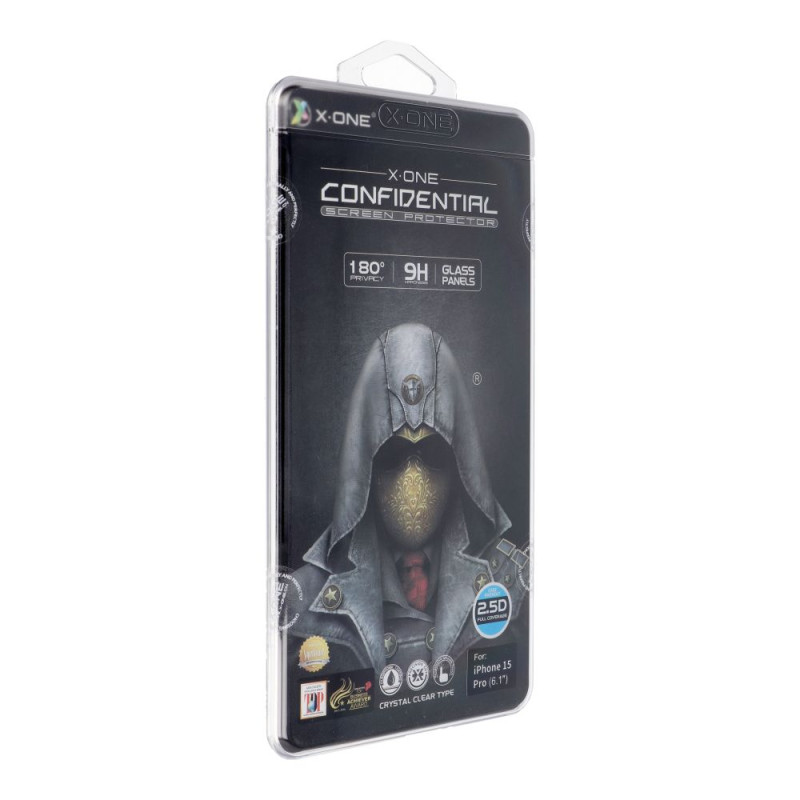 Ochranné sklo X-One FULL COVER EXTRA STRONG PRIVACY FULL GLUE pro iPhone 15 Pro