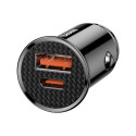 BASEUS CCAL-YS01 Circular 30W autonabíječka USB+USB-C PD QC3.0, černá