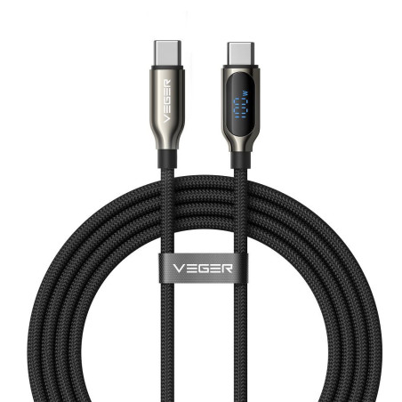 Kabel Veger USB-C na USB-C 100W 5A 1,5 m s LED displejem
