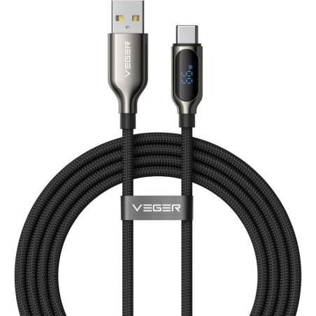 Kabel Veger AC1-XHJ USB-A na USB-C 66W 1,2 m s LED displejem