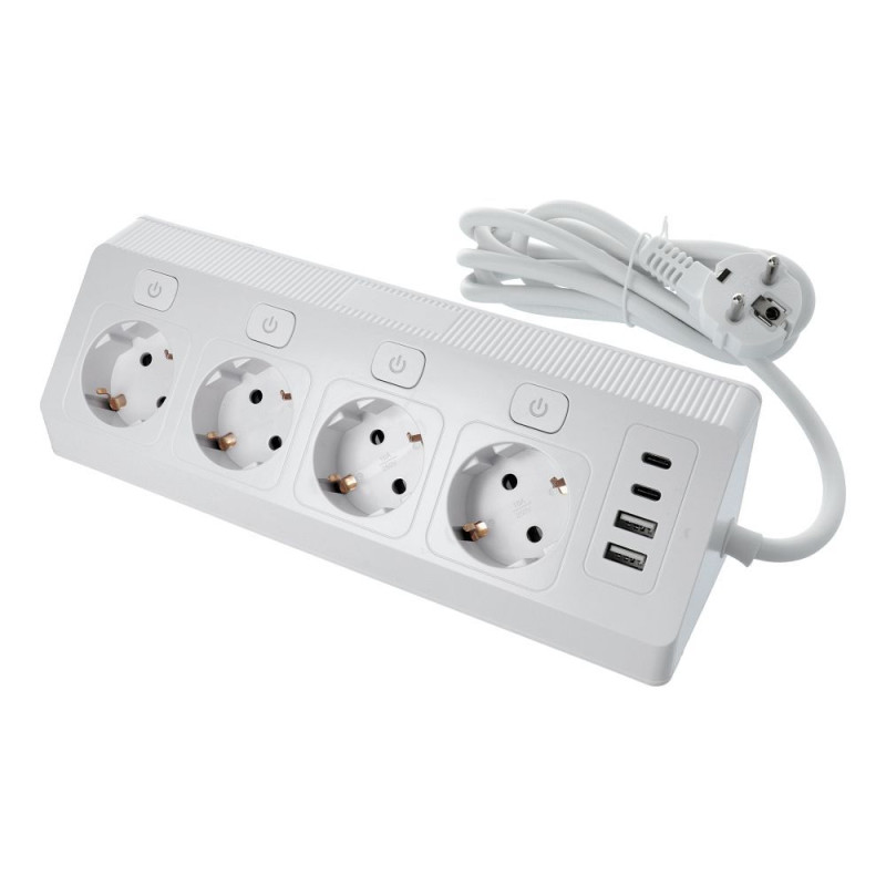 Prodlužovací přívod E42 4 zásuvky 3680W 2x USB-A 2x USB-C 2 m - bílý