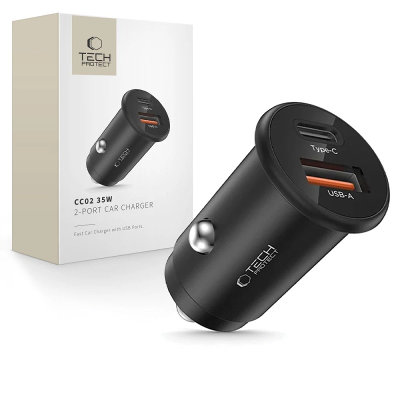 Tech-Protect CC02 2-portová autonabíječka USB-A / USB-C PD 35W / QC 3.0, černá