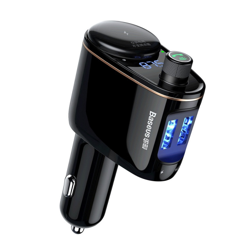 BASEUS CCALL-RH01 Autonabíječka, Bluetooth MP3 transmiter a handsfree s 2x USB, černý