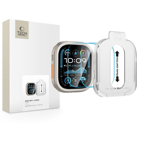 Tvrzené sklo Tech-Protect Easy Set+ (2 ks) pro Apple Watch Ultra 1 / 2 / 3 (49 mm) – průhledné