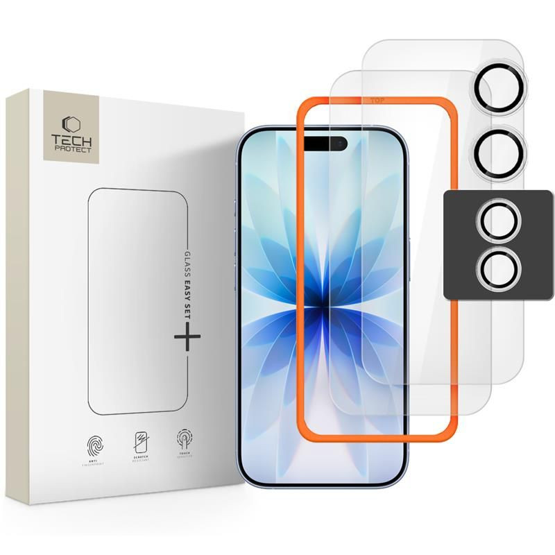 Tvrzené sklo Tech-Protect Easy Set+ 3-pack pro iPhone 17 – čiré