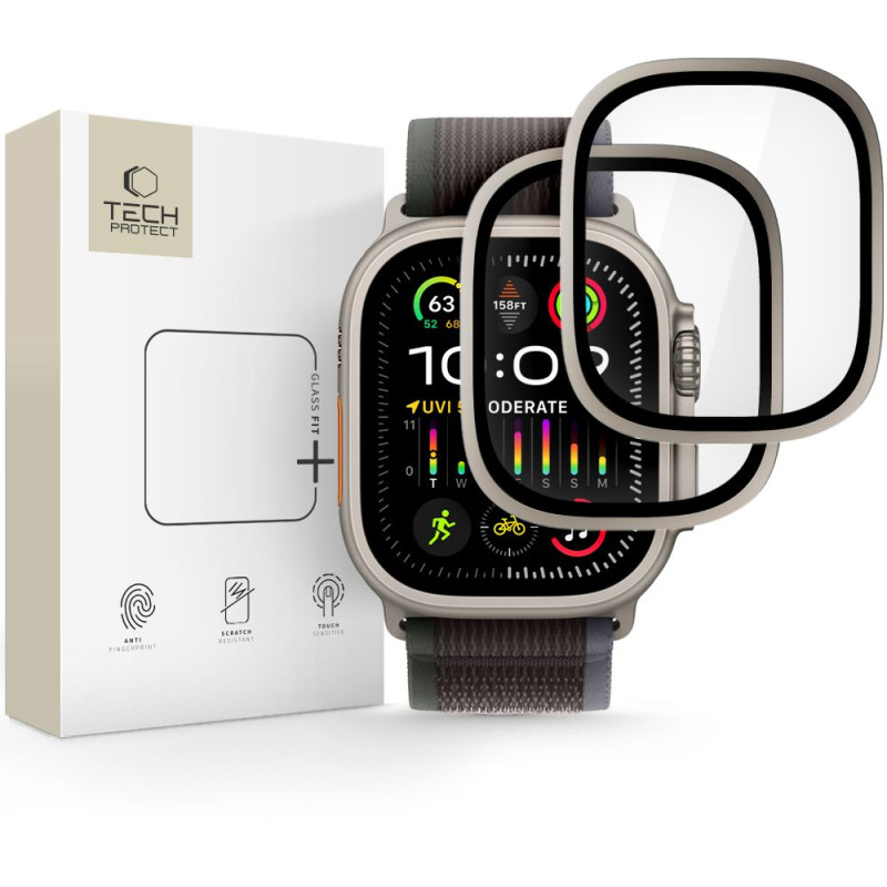 Tvrzené sklo Tech-Protect Glass Ring (2 ks) pro Apple Watch Ultra 1 / 2 (49 mm) – titanové
