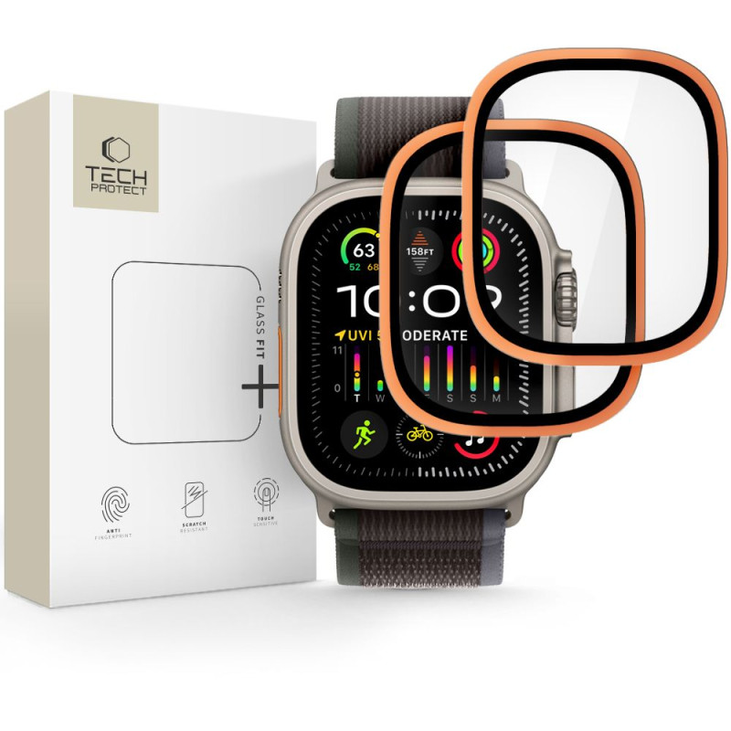 Tvrzené sklo Tech-Protect Glass Ring (2 ks) pro Apple Watch Ultra 1 / 2 / 3 (49 mm) – Cosmic Orange