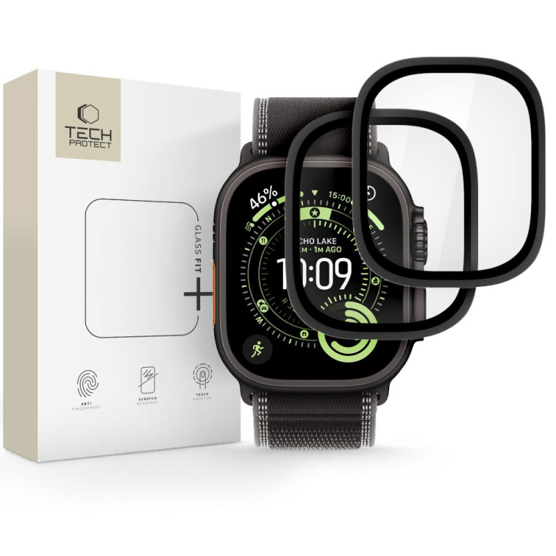 Tvrzené sklo Tech-Protect Glass Ring (2 ks) pro Apple Watch Ultra 1 / 2 / 3 (49 mm) – černé