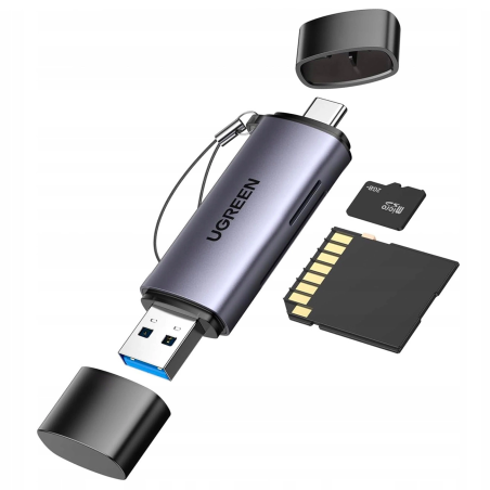 UGREEN 50706 Čtečka paměťových karet SD/MicroSD s USB/USB-C konektorem, vesmírně šedá